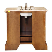 Load image into Gallery viewer, SILKROAD EXCLUSIVE HYP-0907-T-UWC-38 38&quot; Single Bathroom Vanity in Cherry with Travertine, White Oval Sink, Back View