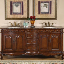 Load image into Gallery viewer, SILKROAD EXCLUSIVE HYP-8034-BB-UIC-72 72&quot; Double Bathroom Vanity in English Chestnut with Baltic Brown Granite, Ivory Oval Sinks, Front View