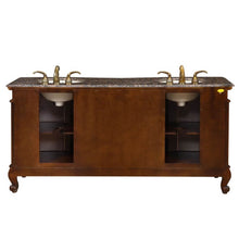 Load image into Gallery viewer, SILKROAD EXCLUSIVE HYP-8034-BB-UIC-72 72&quot; Double Bathroom Vanity in English Chestnut with Baltic Brown Granite, Ivory Oval Sinks, Back View