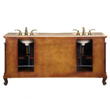 Load image into Gallery viewer, SILKROAD EXCLUSIVE HYP-8034-T-UIC-72 72&quot; Double Bathroom Vanity in English Chestnut with Travertine, Ivory Oval Sinks, Back View