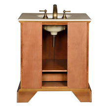 Load image into Gallery viewer, SILKROAD EXCLUSIVE JB-0270-CM-UWC-32 32&quot; Single Bathroom Vanity in Walnut with Crema Marfil Marble, White Oval Sink, Back View