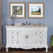 Load image into Gallery viewer, SILKROAD EXCLUSIVE JB-0273-CM-UWC-60 60&quot; Single Bathroom Vanity in Antique White with Crema Marfil Marble, White Oval Sink, Front View