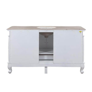 SILKROAD EXCLUSIVE JB-0273-CM-UWC-60 60" Single Bathroom Vanity in Antique White with Crema Marfil Marble, White Oval Sink, Back View