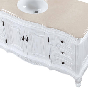 SILKROAD EXCLUSIVE JB-0273-CM-UWC-60 60" Single Bathroom Vanity in Antique White with Crema Marfil Marble, White Oval Sink, Closeup