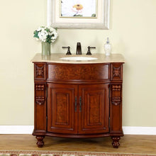 Load image into Gallery viewer, SILKROAD EXCLUSIVE JYP-0192-T-UIC-36 36&quot; Single Bathroom Vanity in Natural Cherry with Travertine, Ivory Oval Sink, Front View