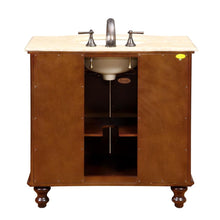 Load image into Gallery viewer, SILKROAD EXCLUSIVE JYP-0192-T-UIC-36 36&quot; Single Bathroom Vanity in Natural Cherry with Travertine, Ivory Oval Sink, Back View