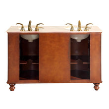 Load image into Gallery viewer, SILKROAD EXCLUSIVE JYP-0192-T-UIC-55 55&quot; Double Bathroom Vanity in Natural Cherry with Travertine, Ivory Oval Sinks, Back View