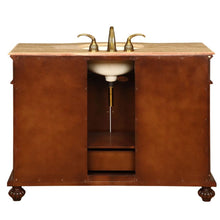 Load image into Gallery viewer, SILKROAD EXCLUSIVE JYP-0193-T-UIC-48 48&quot; Single Bathroom Vanity in Red Mahogany with Travertine, Ivory Oval Sink, Back View