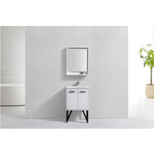 Load image into Gallery viewer, KUBEBATH Bosco KB24GW 24&quot; Single Bathroom Vanity in High Gloss White with Cream Quartz, Rectangle Sink Rendered Front View with Mirror