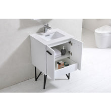 Load image into Gallery viewer, KUBEBATH Bosco KB24GW 24&quot; Single Bathroom Vanity in High Gloss White with Cream Quartz, Rectangle Sink, Open Doors and Drawer