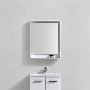 KUBEBATH Bosco KB24GW-M 24" Framed Mirror in High Gloss White, Rendered Front View