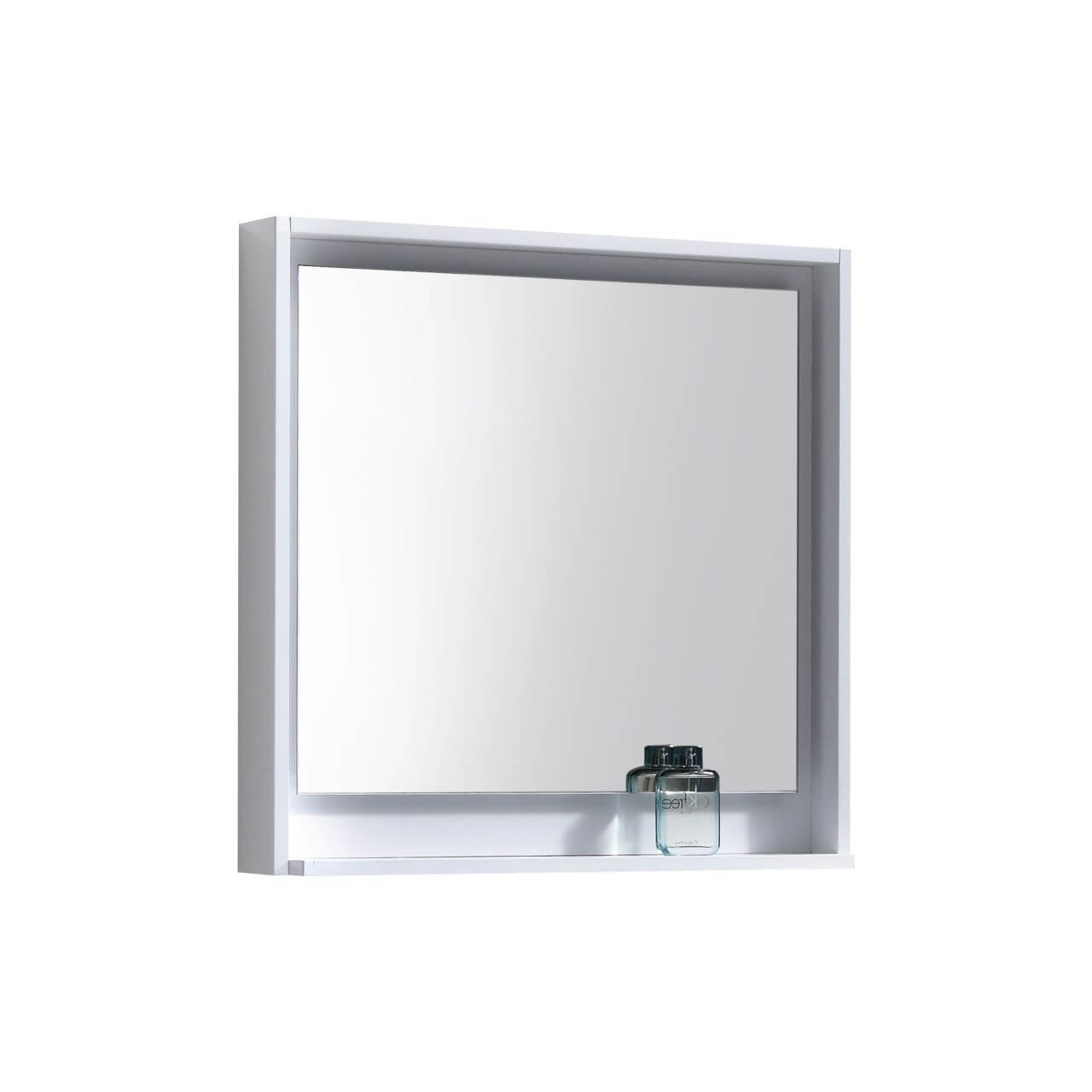 KUBEBATH Bosco KB30GW-M 30" Framed Mirror in High Gloss White, Angled View