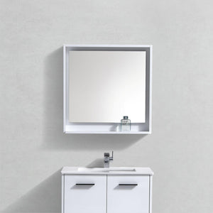 KUBEBATH Bosco KB30GW-M 30" Framed Mirror in High Gloss White, Rendered Front View
