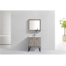 Load image into Gallery viewer, KUBEBATH Bosco KB30NW 30&quot; Single Bathroom Vanity in Nature Wood with Cream Quartz, Rectangle Sink, Rendered Front View