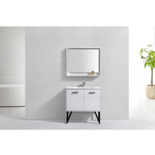 Load image into Gallery viewer, KUBEBATH Bosco KB36GW 36&quot; Single Bathroom Vanity in High Gloss White with Cream Quartz, Rectangle Sink, Rendered Front View