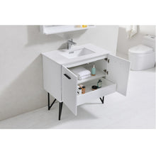 Load image into Gallery viewer, KUBEBATH Bosco KB36GW 36&quot; Single Bathroom Vanity in High Gloss White with Cream Quartz, Rectangle Sink, Open Doors and Drawer