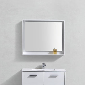 KUBEBATH Bosco KB36GW-M 36" Framed Mirror in High Gloss White, Front View