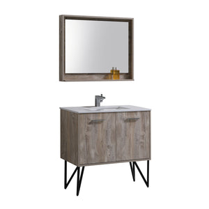 KUBEBATH Bosco KB36NW 36" Single Bathroom Vanity in Nature Wood with Cream Quartz, Rectangle Sink, Angled View