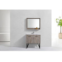 Load image into Gallery viewer, KUBEBATH Bosco KB36NW 36&quot; Single Bathroom Vanity in Nature Wood with Cream Quartz, Rectangle Sink, Rendered Front View