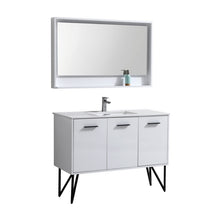 Load image into Gallery viewer, KUBEBATH Bosco KB48GW 48&quot; Single Bathroom Vanity in High Gloss White with Cream Quartz, Rectangle Sink, Angled View
