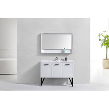 Load image into Gallery viewer, KUBEBATH Bosco KB48GW 48&quot; Single Bathroom Vanity in High Gloss White with Cream Quartz, Rectangle Sink, Rendered Front View