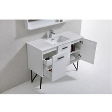 Load image into Gallery viewer, KUBEBATH Bosco KB48GW 48&quot; Single Bathroom Vanity in High Gloss White with Cream Quartz, Rectangle Sink, Open Door and Drawers