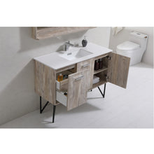 Load image into Gallery viewer, KUBEBATH Bosco KB48NW 48&quot; Single Bathroom Vanity in Nature Wood with Cream Quartz, Rectangle Sink, Open Door and Drawers