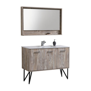 KUBEBATH Bosco KB48NW 48" Single Bathroom Vanity in Nature Wood with Cream Quartz, Rectangle Sink, Angled View