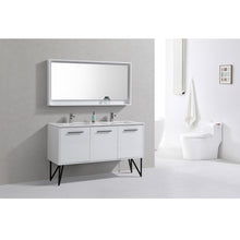 Load image into Gallery viewer, KUBEBATH Bosco KB60DGW 60&quot; Single Bathroom Vanity in High Gloss White with Cream Quartz, Rectangle Sink, Rendered Angled View