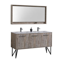 Load image into Gallery viewer, KUBEBATH Bosco KB60DNW 60&quot; Single Bathroom Vanity in Nature Wood with Cream Quartz, Rectangle Sink, Angled View