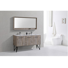 Load image into Gallery viewer, KUBEBATH Bosco KB60DNW 60&quot; Single Bathroom Vanity in Nature Wood with Cream Quartz, Rectangle Sink, Rendered Angled View