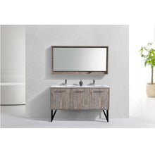 Load image into Gallery viewer, KUBEBATH Bosco KB60DNW 60&quot; Single Bathroom Vanity in Nature Wood with Cream Quartz, Rectangle Sink, Rendered Front View