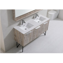 Load image into Gallery viewer, KUBEBATH Bosco KB60DNW 60&quot; Single Bathroom Vanity in Nature Wood with Cream Quartz, Rectangle Sink, Top Angled View