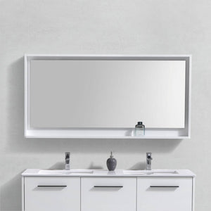 KUBEBATH Bosco KB60GW-M 60" Framed Mirror in High Gloss White, Front View