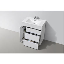 Load image into Gallery viewer, KUBEBATH Milano KFM30-GW 30&quot; Single Bathroom Vanity in High Gloss White with White Acrylic Composite, Integrated Sink, Open Door and Drawers