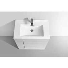 Load image into Gallery viewer, KUBEBATH Milano KFM30-GW 30&quot; Single Bathroom Vanity in High Gloss White with White Acrylic Composite, Integrated Sink, Countertop Closeup