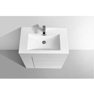 KUBEBATH Milano KFM30-GW 30" Single Bathroom Vanity in High Gloss White with White Acrylic Composite, Integrated Sink, Countertop Closeup