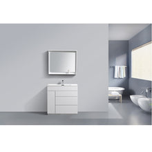 Load image into Gallery viewer, KUBEBATH Milano KFM36-GW 36&quot; Single Bathroom Vanity in High Gloss White with White Acrylic Composite, Integrated Sink, Rendered Front View