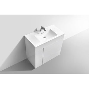 KUBEBATH Milano KFM36-GW 36" Single Bathroom Vanity in High Gloss White with White Acrylic Composite, Integrated Sink, Countertop Closeup