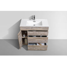 Load image into Gallery viewer, KUBEBATH Milano KFM36-NW 36&quot; Single Bathroom Vanity in Nature Wood with White Acrylic Composite, Integrated Sink, Open Door and Drawers