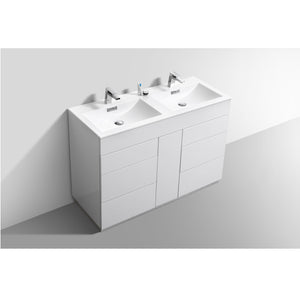 KUBEBATH Milano KFM48D-GW 48" Double Bathroom Vanity in High Gloss White with White Acrylic Composite, Integrated Sinks, Countertop Closeup