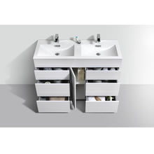 Load image into Gallery viewer, KUBEBATH Milano KFM48D-GW 48&quot; Double Bathroom Vanity in High Gloss White with White Acrylic Composite, Integrated Sinks, Open Door and Drawers