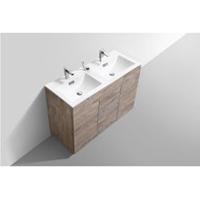 Load image into Gallery viewer, KUBEBATH Milano KFM48D-NW 48&quot; Double Bathroom Vanity in Nature Wood with White Acrylic Composite, Integrated Sinks, Countertop Closeup