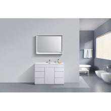 Load image into Gallery viewer, KUBEBATH Milano KFM48S-GW 48&quot; Single Bathroom Vanity in High Gloss White with White Acrylic Composite, Integrated Sink, Rendered Front View