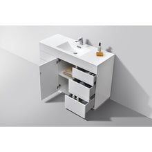 Load image into Gallery viewer, KUBEBATH Milano KFM48S-GW 48&quot; Single Bathroom Vanity in High Gloss White with White Acrylic Composite, Integrated Sink, Open Door and Drawers
