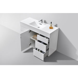 KUBEBATH Milano KFM48S-GW 48" Single Bathroom Vanity in High Gloss White with White Acrylic Composite, Integrated Sink, Open Door and Drawers