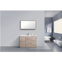 Load image into Gallery viewer, KUBEBATH Milano KFM48S-NW 48&quot; Single Bathroom Vanity in Nature Wood with White Acrylic Composite, Integrated Sink, Rendered Front View