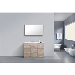 KUBEBATH Milano KFM48S-NW 48" Single Bathroom Vanity in Nature Wood with White Acrylic Composite, Integrated Sink, Rendered Front View