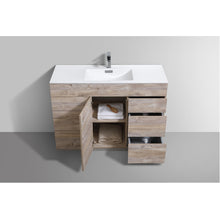 Load image into Gallery viewer, KUBEBATH Milano KFM48S-NW 48&quot; Single Bathroom Vanity in Nature Wood with White Acrylic Composite, Integrated Sink, Open Door and Drawers