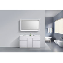 Load image into Gallery viewer, KUBEBATH Milano KFM60D-GW 60&quot; Double Bathroom Vanity in High Gloss White with White Acrylic Composite, Integrated Sinks, Rendered Front View